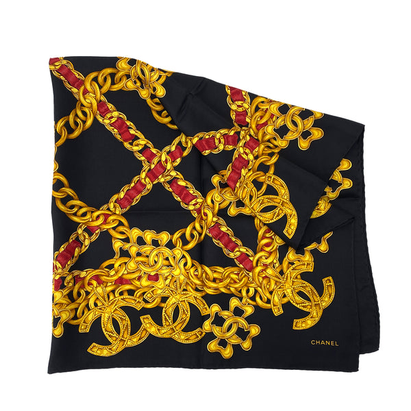 CHANEL VINTAGE SCARF BLACK GOLD RED SILK 90303504 - PURPOSE