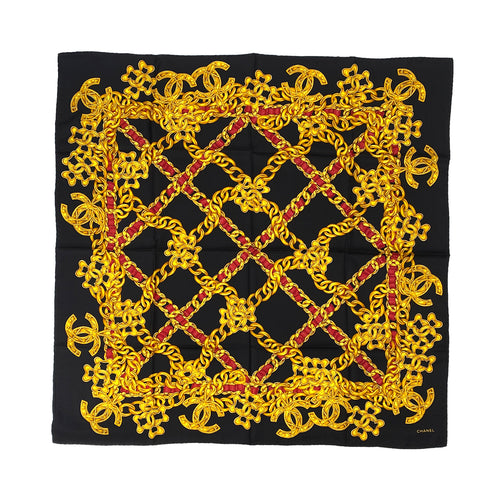 CHANEL VINTAGE SCARF BLACK GOLD RED SILK 90303504 - PURPOSE