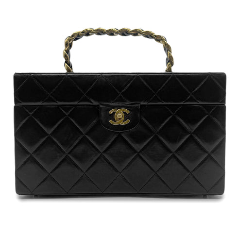 CHANEL VINTAGE MATELASSE VANITY HAND BAG BLACK LEATHER 90303611