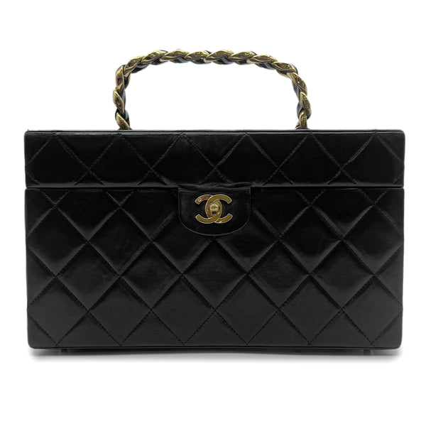 CHANEL VINTAGE MATELASSE VANITY HAND BAG BLACK LEATHER 90303611