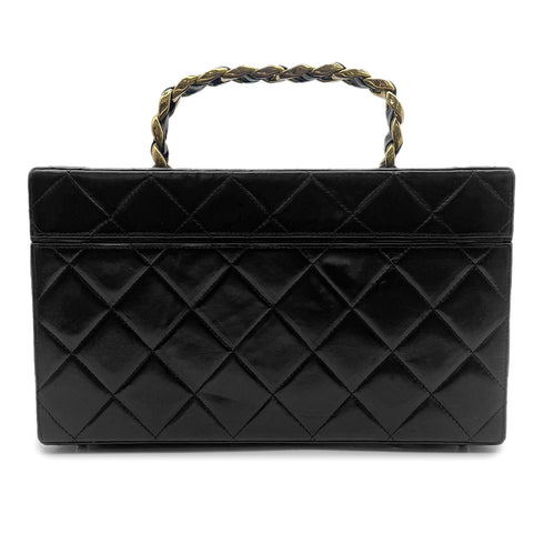 CHANEL VINTAGE MATELASSE VANITY HAND BAG BLACK LEATHER 90303611