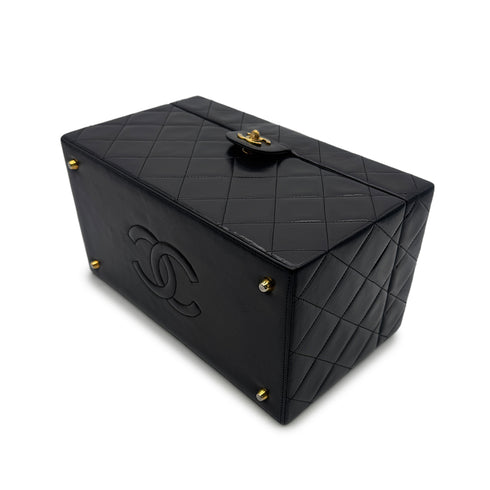 CHANEL VINTAGE MATELASSE VANITY HAND BAG BLACK LEATHER 90303611