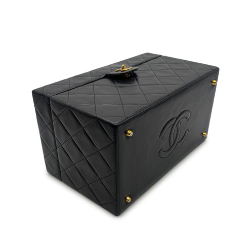 CHANEL VINTAGE MATELASSE VANITY HAND BAG BLACK LEATHER 90303611