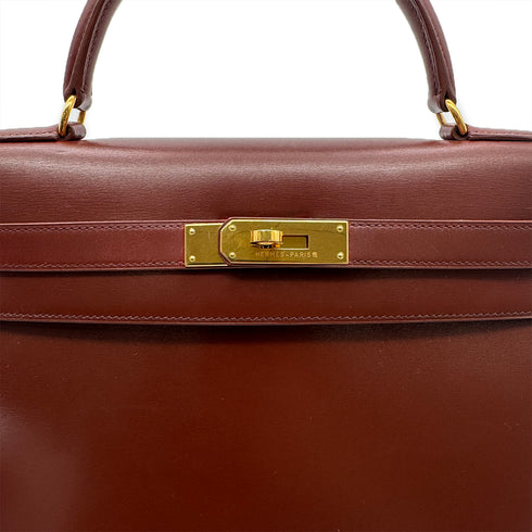 HERMES KELLY 32 SELLIER MARRON FONCE BOXCALF HAND SHOULDER BAG 〇Y GHW 90303613 - PURPOSE
