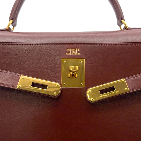 HERMES KELLY 32 SELLIER MARRON FONCE BOXCALF HAND SHOULDER BAG 〇Y GHW 90303613 - PURPOSE