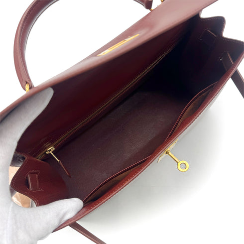 HERMES KELLY 32 SELLIER MARRON FONCE BOXCALF HAND SHOULDER BAG 〇Y GHW 90303613 - PURPOSE