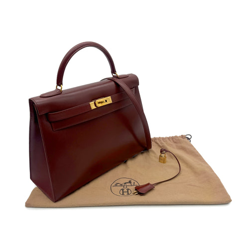 HERMES KELLY 32 SELLIER MARRON FONCE BOXCALF HAND SHOULDER BAG 〇Y GHW 90303613 - PURPOSE