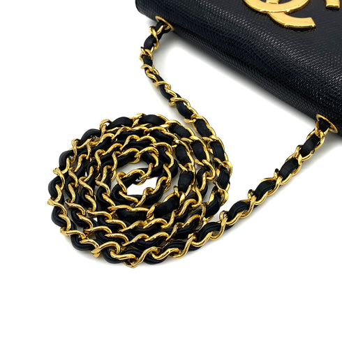 CHANEL VINTAGE BIG COCO CHAIN SHOULDER BAG BLACK LIZARD 90303726 - PURPOSE