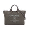 CHANEL DEAUVILLE MM LOGO CHAIN TOTE BAG GRAY CANVAS LEATHER 90303733 - PURPOSE