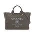 CHANEL DEAUVILLE MM LOGO CHAIN TOTE BAG GRAY CANVAS LEATHER 90303733 - PURPOSE