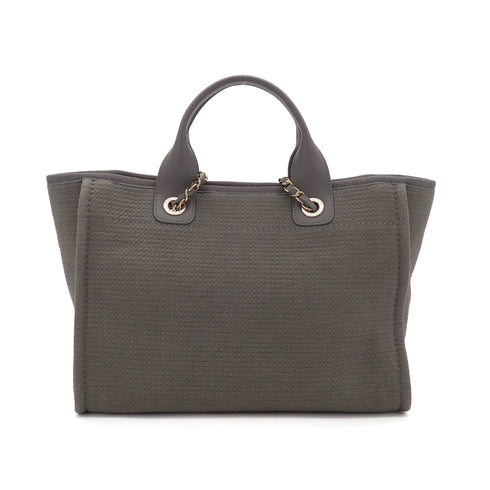 CHANEL DEAUVILLE MM LOGO CHAIN TOTE BAG GRAY CANVAS LEATHER 90303733 - PURPOSE