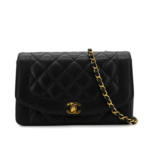 CHANEL VINTAGE DIANA MEDIUM CHAIN SHOULDER BAG BLACK CAVIAR SKIN 90303897 - PURPOSE