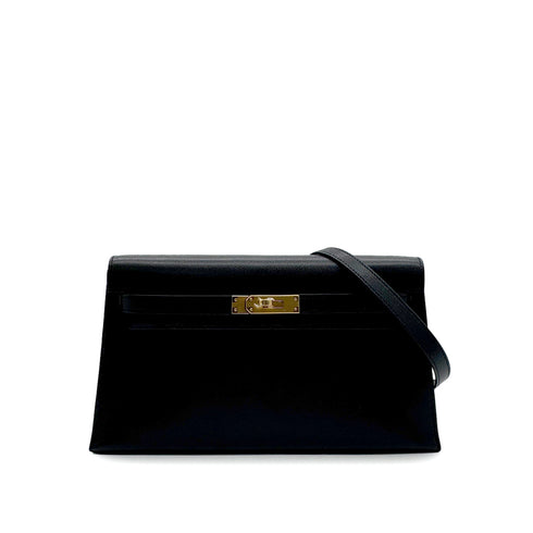 HERMES KELLY ELAN BLACK CHEVRE CLUTCH SHOULDER BAG B GHW 90303898 - PURPOSE