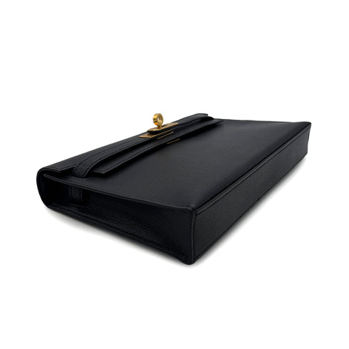 HERMES KELLY ELAN BLACK CHEVRE CLUTCH SHOULDER BAG B GHW 90303898 - PURPOSE
