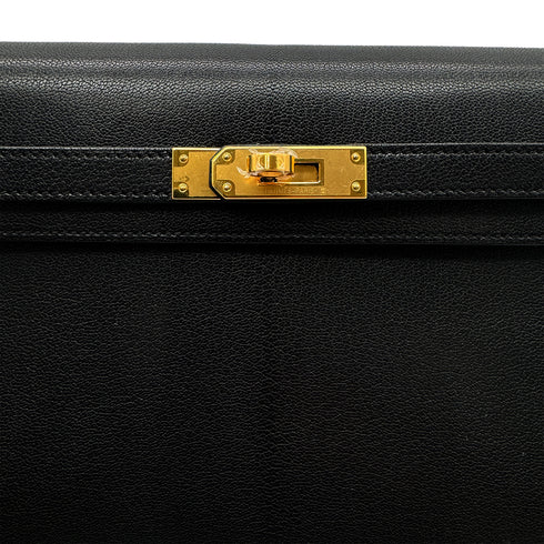 HERMES KELLY ELAN BLACK CHEVRE CLUTCH SHOULDER BAG B GHW 90303898 - PURPOSE