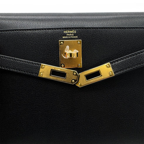HERMES KELLY ELAN BLACK CHEVRE CLUTCH SHOULDER BAG B GHW 90303898 - PURPOSE