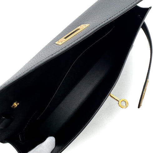 HERMES KELLY ELAN BLACK CHEVRE CLUTCH SHOULDER BAG B GHW 90303898 - PURPOSE