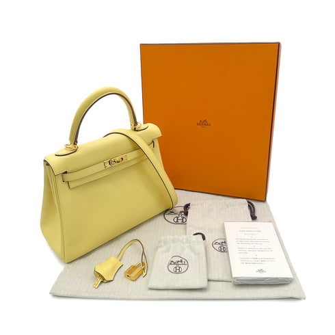 HERMES KELLY 25 RETOURNE JAUNE POUSSIN VEAU SWIFT HAND SHOULDER BAG Z GHW 90303899 - PURPOSE