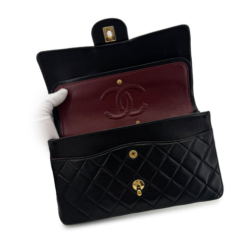 CHANEL VINTAGE CLASSIC FLAP MEDIUM CHAIN SHOULDER BAG BLACK LAMB SKIN 90304029 - PURPOSE