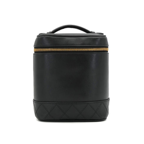 CHANEL VINTAGE VANITY HAND BAG BLACK LEATHER 90304030