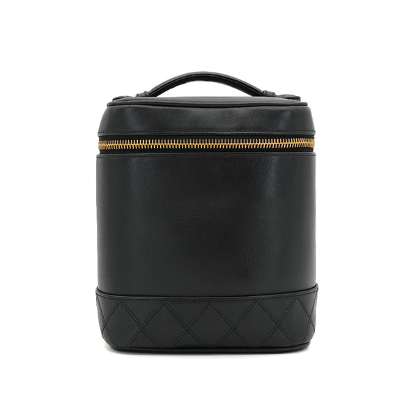 CHANEL VINTAGE VANITY HAND BAG BLACK LEATHER 90304030