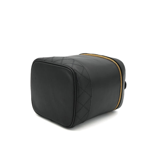 CHANEL VINTAGE VANITY HAND BAG BLACK LEATHER 90304030