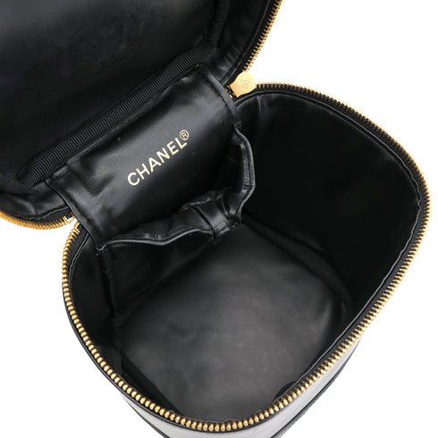 CHANEL VINTAGE VANITY HAND BAG BLACK LEATHER 90304030