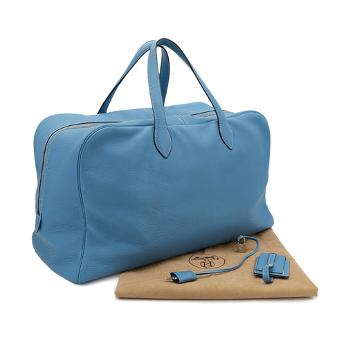 HERMES VICTORIA 50 BLUE JEAN TAURILLON CLEMENCE HAND BAG □C SHW 90304031 - PURPOSE