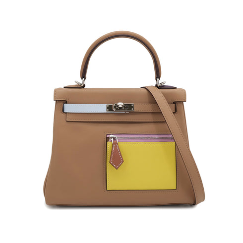 HERMES KELLY 25 COLORMATIC RETOURNE CHAI LIME BLUE BRUME CASSIS MAUVE SYLVESTRE NATA VEAU SWIFT HAND SHOULDER BAG B PHW 90304032 - PURPOSE