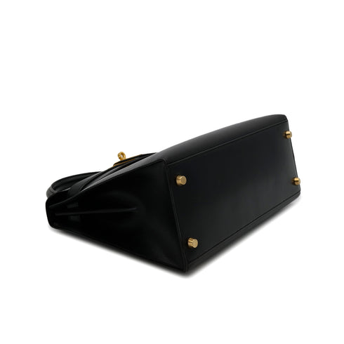 HERMES KELLY 28 SELLIER BLACK BOXCALF HAND SHOULDER BAG 〇X GHW 90304099 - PURPOSE