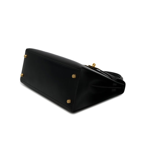 HERMES KELLY 28 SELLIER BLACK BOXCALF HAND SHOULDER BAG 〇X GHW 90304099 - PURPOSE