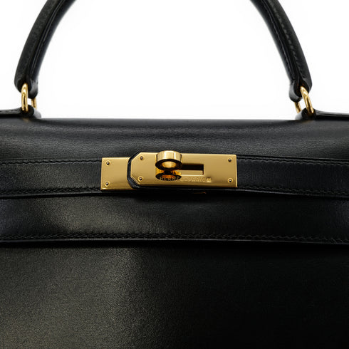 HERMES KELLY 28 SELLIER BLACK BOXCALF HAND SHOULDER BAG 〇X GHW 90304099 - PURPOSE