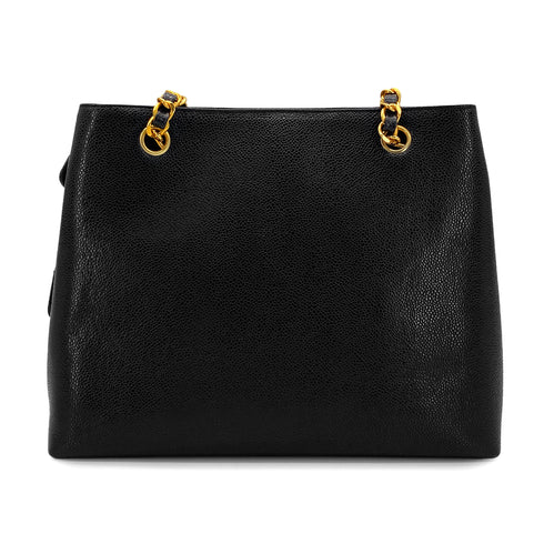 CHANEL VINTAGE TURN LOCK CHAIN TOTE SHOULDER BAG BLACK CAVIAR SKIN 90304102 - PURPOSE