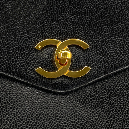 CHANEL VINTAGE TURN LOCK CHAIN TOTE SHOULDER BAG BLACK CAVIAR SKIN 90304102 - PURPOSE