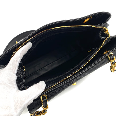 CHANEL VINTAGE TURN LOCK CHAIN TOTE SHOULDER BAG BLACK CAVIAR SKIN 90304102 - PURPOSE