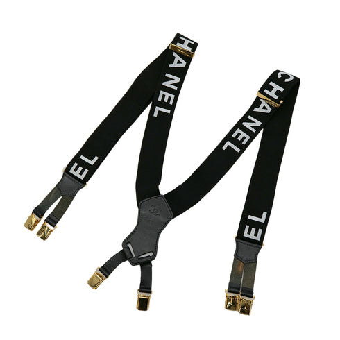 CHANEL VINTAGE SUSPENDER LOGO BLACK WHITE CANVAS LEATHER 90304105 - PURPOSE