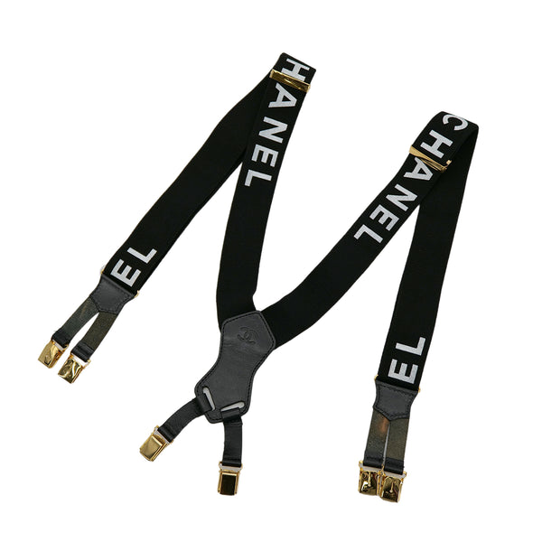 CHANEL VINTAGE SUSPENDER LOGO BLACK WHITE CANVAS LEATHER 90304105 - PURPOSE
