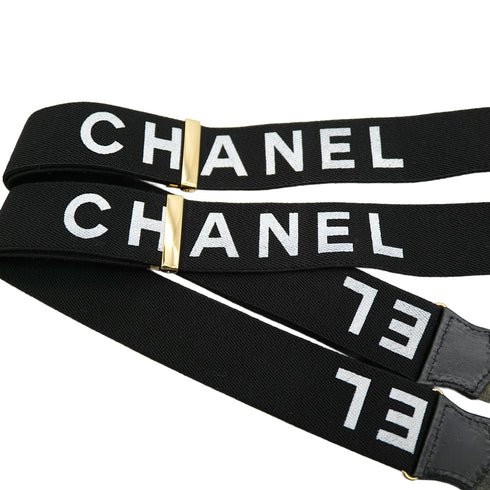 CHANEL VINTAGE SUSPENDER LOGO BLACK WHITE CANVAS LEATHER 90304105 - PURPOSE