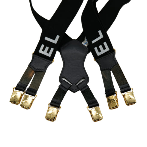 CHANEL VINTAGE SUSPENDER LOGO BLACK WHITE CANVAS LEATHER 90304105 - PURPOSE