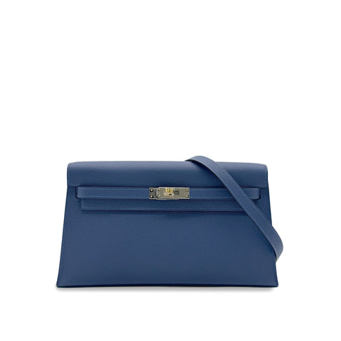 HERMES KELLY ELAN BLUE TIE VEAU EPSOM CLUTCH SHOULDER BAG K ELECTRUM 90304107 - PURPOSE