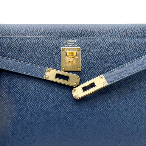 HERMES KELLY ELAN BLUE TIE VEAU EPSOM CLUTCH SHOULDER BAG K ELECTRUM 90304107 - PURPOSE