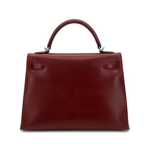 HERMES KELLY 32 SELLIER ROUGE H BOX CALF HAND BAG □F PHW 90304177 - PURPOSE