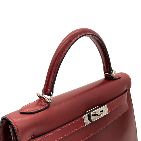 HERMES KELLY 32 SELLIER ROUGE H BOX CALF HAND BAG □F PHW 90304177 - PURPOSE