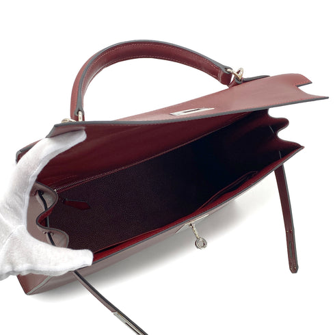 HERMES KELLY 32 SELLIER ROUGE H BOX CALF HAND BAG □F PHW 90304177 - PURPOSE