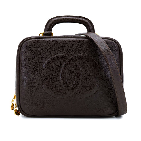 CHANEL VINTAGE BIG COCO VANITY HAND SHOULDER BAG BROWN CAVIAR SKIN 90304179