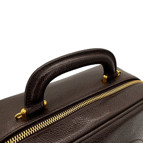 CHANEL VINTAGE BIG COCO VANITY HAND SHOULDER BAG BROWN CAVIAR SKIN 90304179