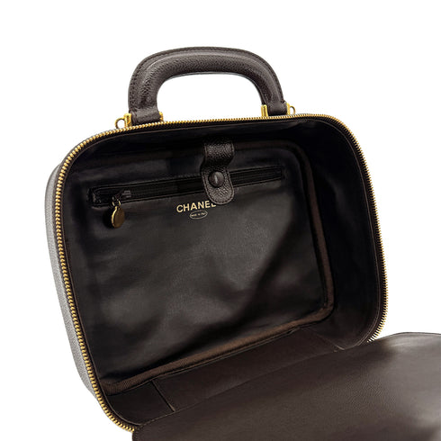 CHANEL VINTAGE BIG COCO VANITY HAND SHOULDER BAG BROWN CAVIAR SKIN 90304179