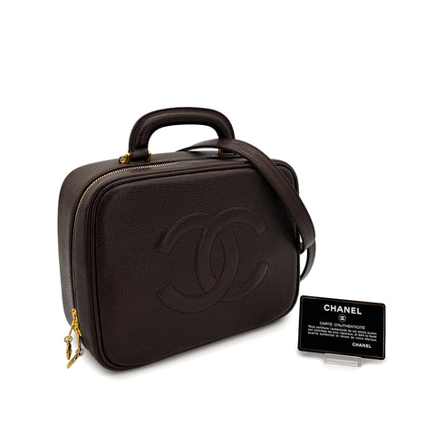 CHANEL VINTAGE BIG COCO VANITY HAND SHOULDER BAG BROWN CAVIAR SKIN 90304179