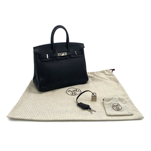 HERMES BIRKIN 25 BLACK TOGO HAND BAG □O PHW 90304183