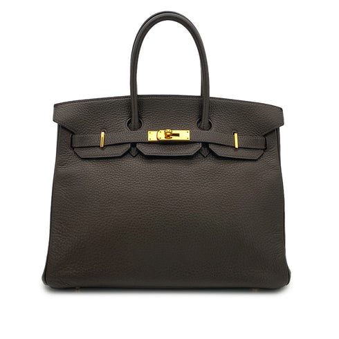 HERMES BIRKIN 35 VERT OLIVE TAURILLON CLEMENCE HAND BAG □I GHW 90304184